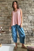  Benji Linen Panel Wave Vest Wild Rose - 